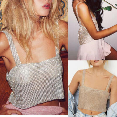 

Women Rhinestone Party Tank Tops Summer Beach Crystal Bustier Crop Top Camisoles