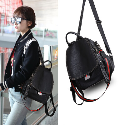 

Viney leather shoulder bag female fashion change backpack student sister simple college wind large capacity bag lady bag black
