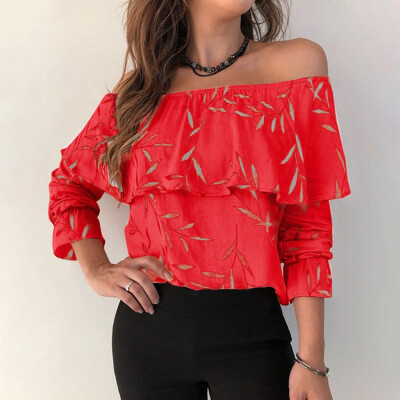 

Starmoon Womens Fashion Long Sleeve Cold Shoulder Strapless Casual Tops Blouses