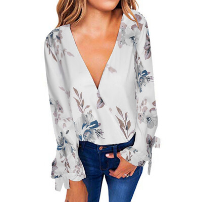 

Starmoon Fashion Womens Floral Print V Neck Blouse Wrap Front Tunic Shirts Loose Tops