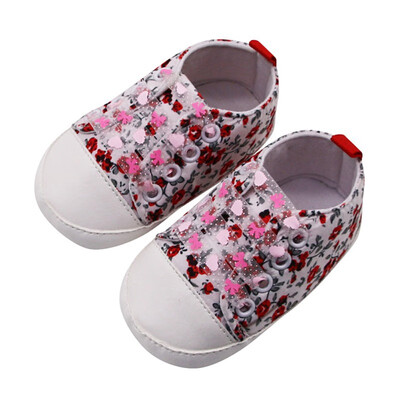 

Baby Shoes Baby Girls Breathable Floral Print Anti-Slip Shoes Canvas Sneakers Soft Soled First Walkers