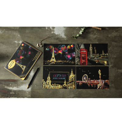 

Postcard City Night Scene Scraping Painting Small Colorful Scratch Painting Set Childrens Gift
