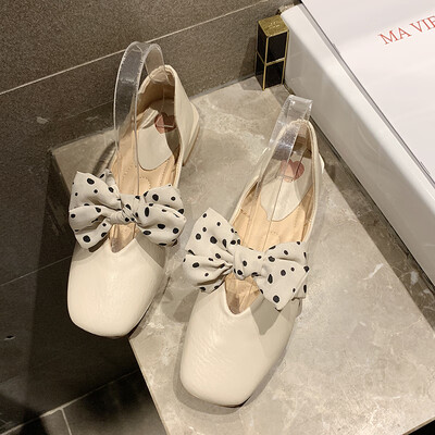 

Square Shallow-mouthed Single Shoe Female Summer Korean Edition Fashion Butterfly Knot Low-heeled Bean Shoes Baitao College Style