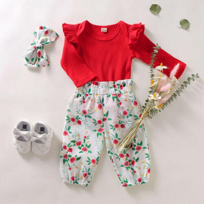 

Toddler Infant Baby Girls Kids Long Sleeve TopsPants 3PCS Outfits Set Clothes