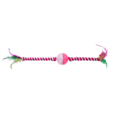 

Cat Feather Teaser Stick Sisal Rope Bell Ball Wand Pet Interactive Play Toy