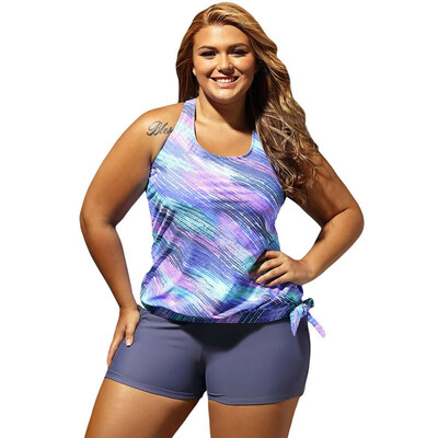

Swimwear tie-dye vest with chest pad flat angle Plus Size split swimsuit