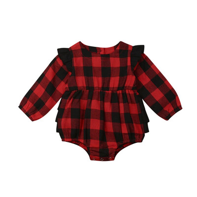 

Newborn Baby Kids Girls Plaid Clothes Ruffle Long Sleeve Romper Jumpsuit Outfit