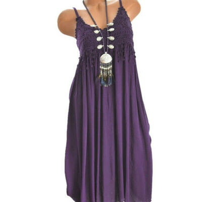 

Women Sleeveless Boho Casual Loose Lace Kaftan Maxi Dress Ladies Mini Dress