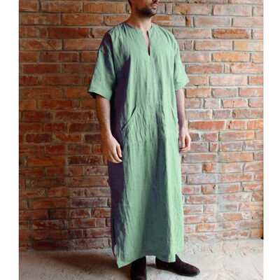 

Mens Long East Kaftan Saudi Arab Islamic Clothing Short Sleeve Thobe Robe