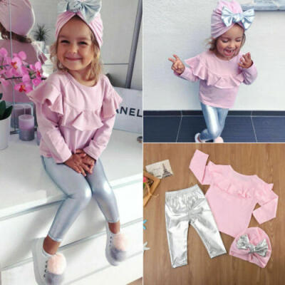 

3PCS Cute Kids Baby Girl Outfit Long Sleeve Dress TopsPants Clothes Set Suit