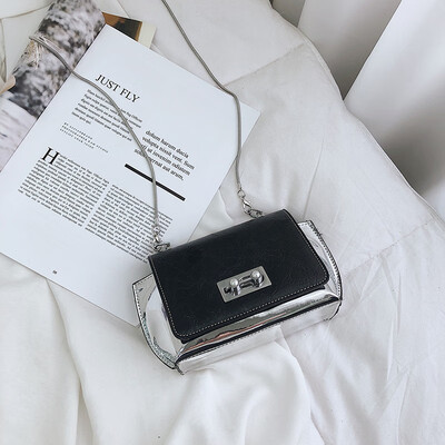 

Chic bag new 2019 net red western style small square bag textured patent leather chain bag buckle womens bag messenger bag tide