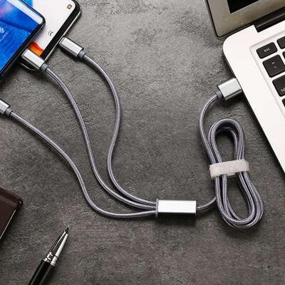 

Lightning Micro USB Type C 3-in-1 Data Cable Tangle-Free Braided Charging Cable 39ft For IPhone -12m
