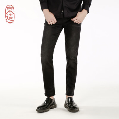 

Beijing made mens sanding warm slim straight jeans 2018 autumn new black 33 17584A