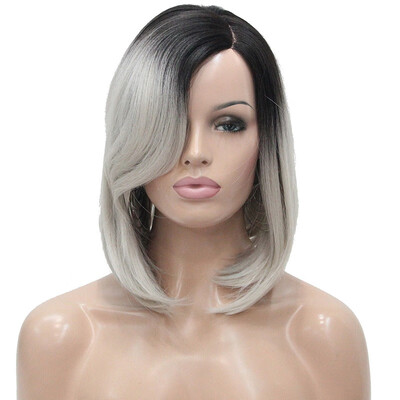 

StrongBeauty Bob Lace Wig Ombre Gray Black Root Hand tied Invisible  Part Wig Synthetic Straight Wigs COLOUR CHOICES