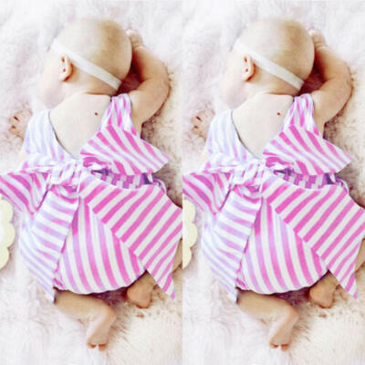 

US Sweet Newborn Baby Girl Clothes Bowknot Stripe Romper Jumpsuit Outfits 0-24M