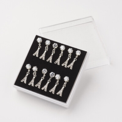 

Plastic Rhinestone Stud Earrings with Plastic Ear Nuts Eiffel Tower Crystal 21mm pin 07mm 6pairsbox