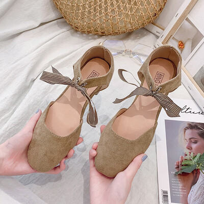 

Fairy wind sandals women 2019 summer new square head shallow bow comfortable gentle Joker soft bottom grandma shoes