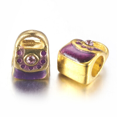 

Alloy European Beads with Rhinestone Beads Large Hole Beads Lead Free & Cadmium Free & Nickel Free Bag Golden