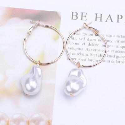 

EK314 New Design Metal Gold Color Circle Cross Heart Geometric Irregular Natural Imitation Pearl Drop Earrings for Women Jewelry