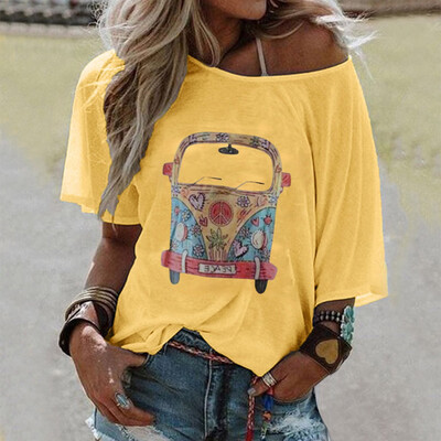 

Starmoon Women Ladys Short Sleeve Cartoon Printed Loose T shirt O Neck Blouse Tops