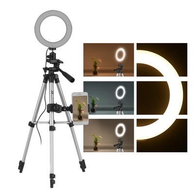 

6 Inch Mini LED Ring Light Lamp 3 Lighting Modes 10 Levels Adjustable Brightness USB Powered with Tripod Stand Phone Holder for Yo