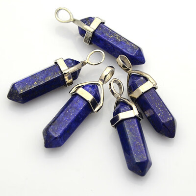 

Natural Bullet Gemstone Point Pendants with Platinum Tone Alloy Findings Lapis Lazuli 3941x13x11mm Hole 5x4mm