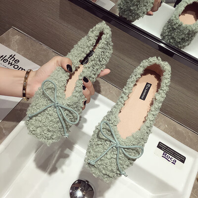 

Famous lady shoes autumn shoes Korean version fashion butterfly knot Su Shan shoes flat soles network celebrity hairy shoes tide