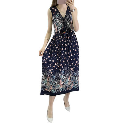 

Bohemia Floral Print Sleeveless Tunic Long Dress Elegant Women Maxi Dresses