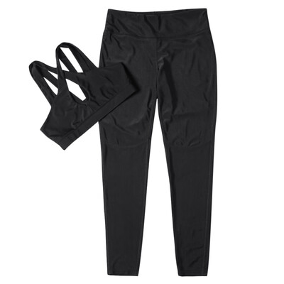 

Women Fitted Yoga Sports Suit Crop Top Long Pant Solid Color Sportswear