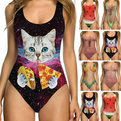 

US Sexy Funny Joke Chest Printed Women Swimsuit Bathing suit Swimwear Bodysuit