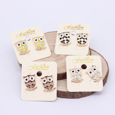 

Golden Plated Alloy Enamel Owl Stud Earring Mixed Color 17x13mm Pin 06mm