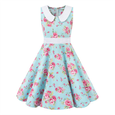 

Kids Teen Children Girl Vintage 1950s Retro Sleeveless Floral Print Casual Dress