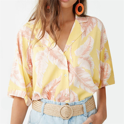 

Women Summer Short Sleeve Turn Down Collar Chiffon Blouse Shirt Plus Size Blouse Print Office Shirt Casual Tops Blusas