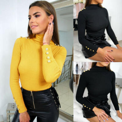 

Fashion Womens Long Sleeve Tops Bodysuit Jumper Bodycon Bandage Jumpsuit