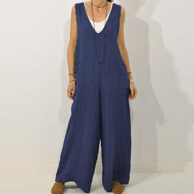 

Tailored Fashion Women Casual Solid V-Neck Sleeveless Cotton Jumpsuit Pants