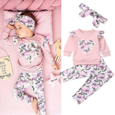 

US Newborn Baby Girls Flower Long Sleeve Tops Leggings Pants Tracksuit Clothes