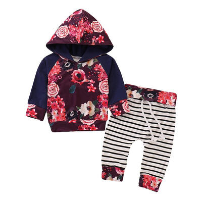 

Casual Newborn Baby Floral Print 2pcs Infants Clothes Set Hoodies Pants