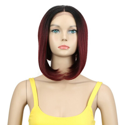 

Noble Synthetic Lace Front Wig With Bangs Middle Part Burgundy Lace Front Wig Ombre 4 Color BOB Style Wigs