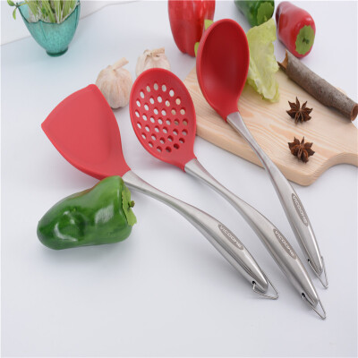 

Set of 3 silicone cooking tools with slim handles including spatulasoup ladle&skimmer