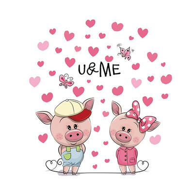 

Cartoon Pig Lovers Removable PVC Wall Sticker Waterproof Kid Bedroom Decals