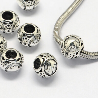 

Alloy European Beads Large Hole Rondelle Beads with ConstellationZodiac Sign Antique Silver Virgo 105x9mm Hole 45mm