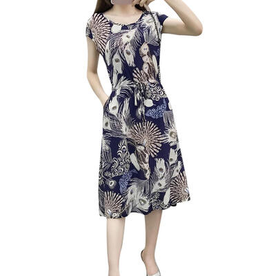 

Bohemia Floral Print Short Sleeve Tunic Dress Women Lace Up Maxi Dresses