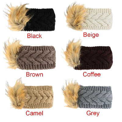 

New Women Knitted Headband Faux Fur Trim Elastic Hairband Ear Warmer Hat Headwear