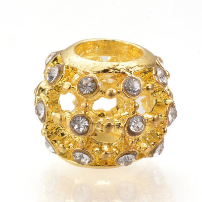 

Alloy Rhinestone European Beads Large Hole Beads Rondelle Hollow Golden 12x9mm Hole 5mm
