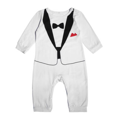 

Newborn Baby Gentleman Clothing Bowknot Print Rompers Cute O-Neck Jumpsuit