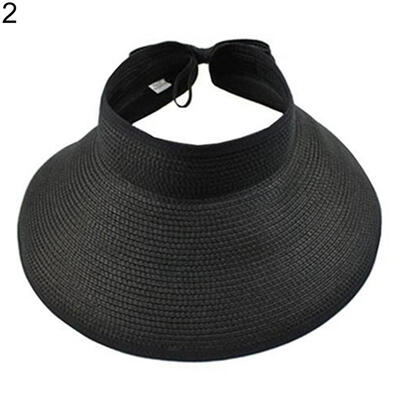 

Womens Summer Wide Brim Roll Up Foldable Sun Beach Straw Braid Visor Sun Hat