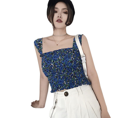 

Summer Fashion Women Small Floral Print Ruffles Tank Top Sleeveless Shirt Tunic Casual Crop vest