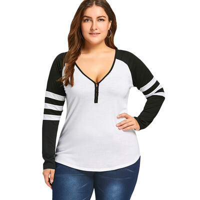 

Plus Size Two Tone Stripes Raglan Sleeves T-shirt
