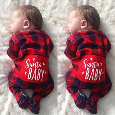 

Newborn Baby Girls Boy Christmas Clothes Plaids Santa Romper Jumpsuit Outfits US