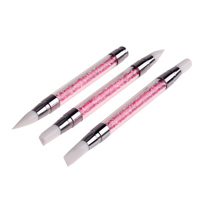

3pcs Rhinestone Nail Art Brush Pen Silicone Double Head Sculpture Acrylic